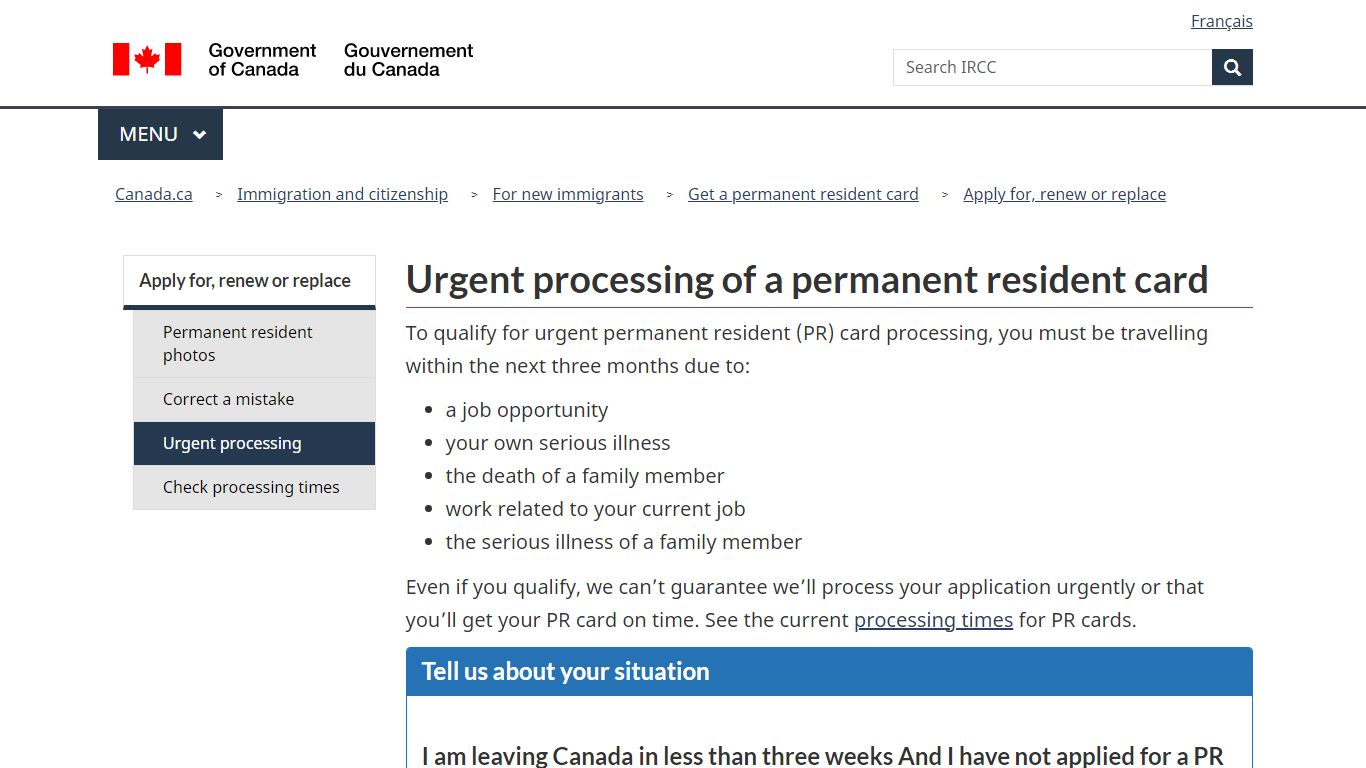 Urgent processing of a permanent resident card - Canada.ca